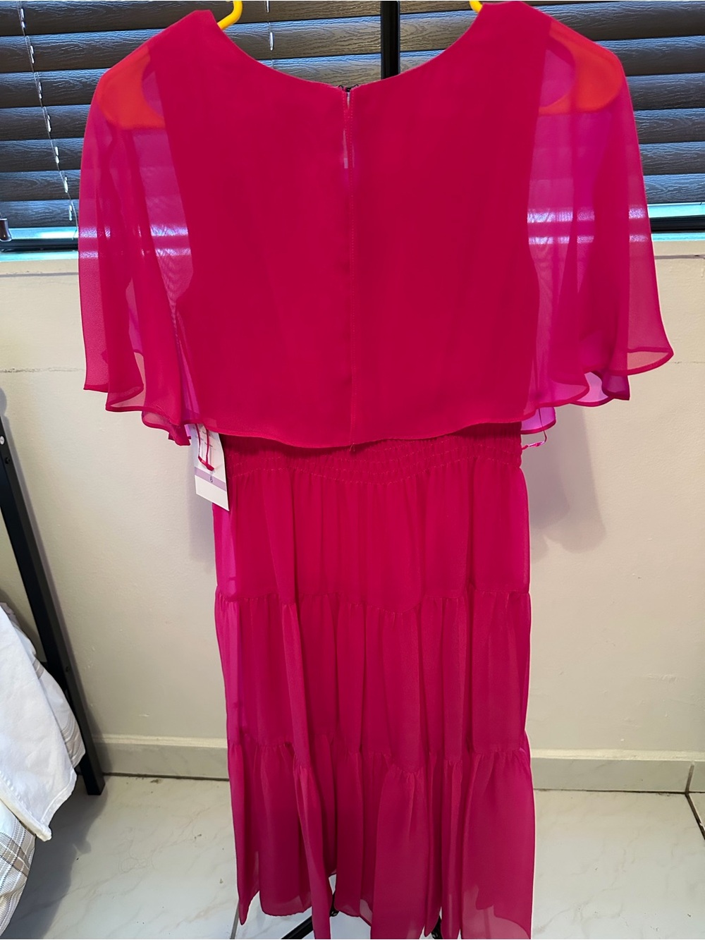 Maison Tara Bright Fuchsia Tiered Maxi Dress with Capelet